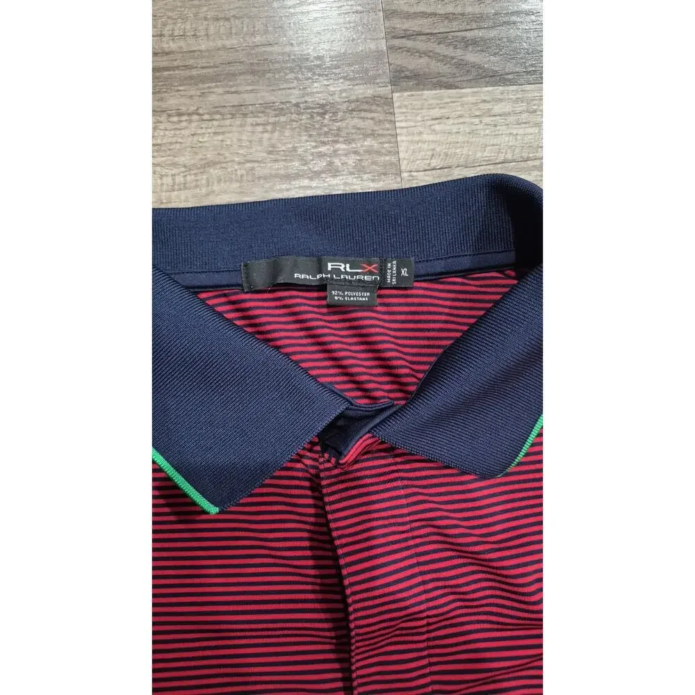 RLX Ralph Lauren Performance Golf Men’s XL Polo Shirt Red/navy Blue Striped
